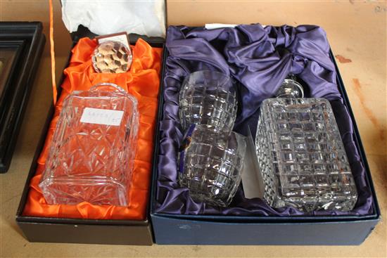 Irish crystal decanter and two tumblers and a Webb decanter